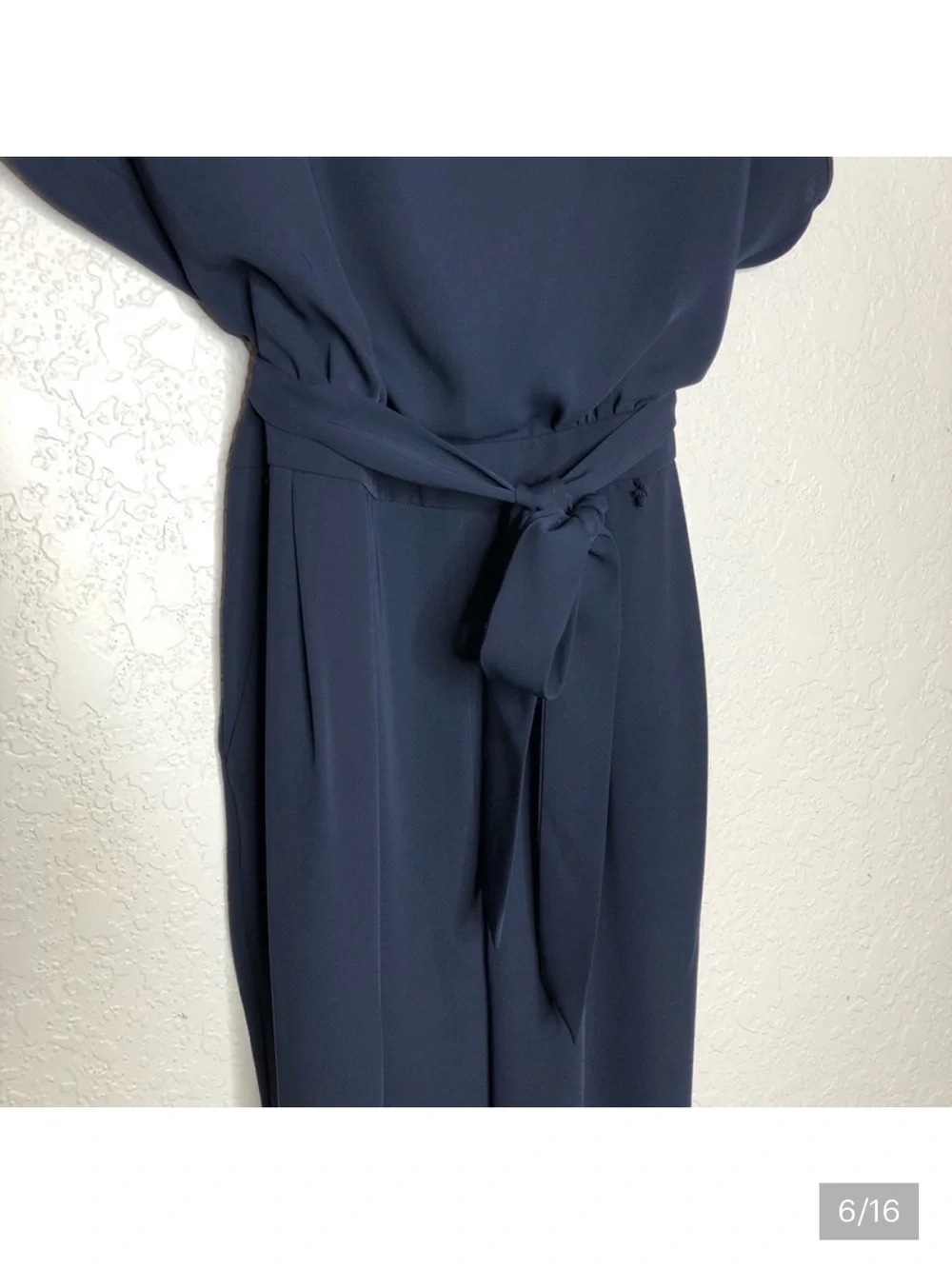 Eliza J navy blue cap sleeve belted jumpsuit size 8 - Picture 6 of 16